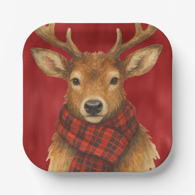 Plato De Papel Feliz reno navideño (Anverso)