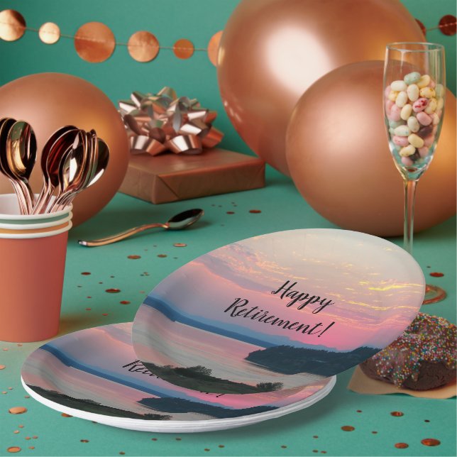 Plato De Papel Feliz retiro Pink Seascape Sunset (Multi)