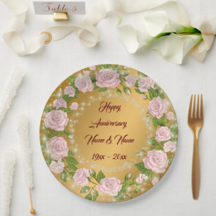 Plato De Papel Feliz Rosa de oro Personalizar