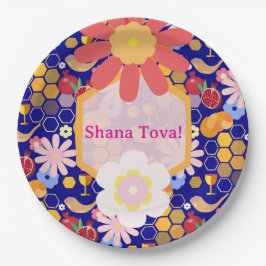 Plato De Papel Feliz Rosh Hashanah Patrón floral de Año Nuevo jud