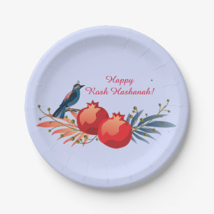 Plato De Papel Feliz Rosh Hashanah Patrón floral de Año Nuevo jud