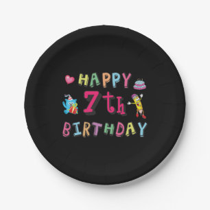Plato De Papel Feliz séptimo cumpleaños. De 7 años.
