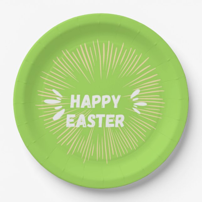 Plato De Papel Feliz texto de Pascua al verde (Anverso)