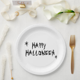 Plato De Papel Feliz tipografía de miedo en blanco y negro de Hal