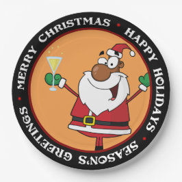 Plato De Papel Feliz tostada navideña de Papá Noel