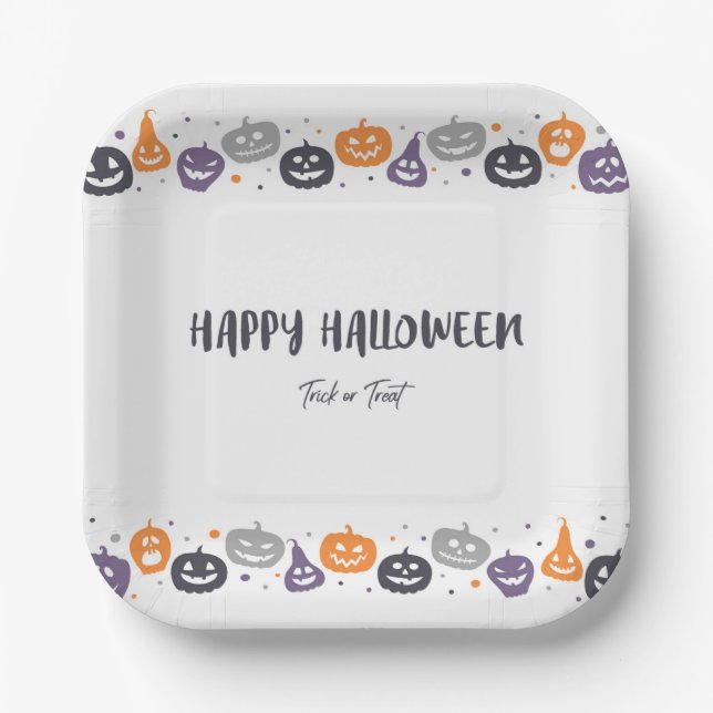 Plato De Papel Feliz truco de Halloween o regalo (Anverso)