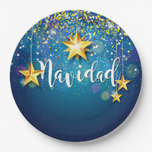 Felize Navidad Gold Stars Navidad Plate