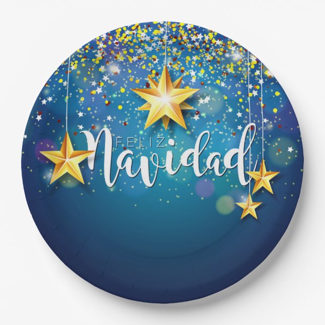 Plato De Papel Felize Navidad Gold Stars Navidad Plate (Anverso)