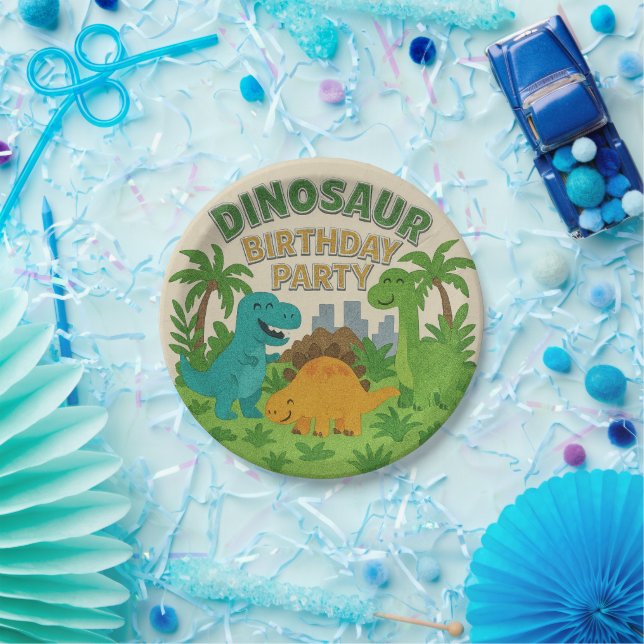 Plato De Papel Felt Texture Jurassic Playground Dinosaur Cumpleañ (Fiesta)