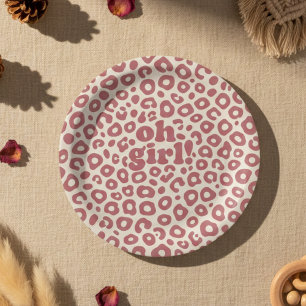 Plato De Papel Femenino Leopardo Rosa Moderno ¡Oh Chica! Baby Sho