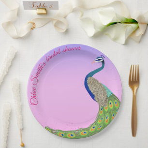 Plato De Papel Feminine Elegine Peacock Bridal Shower