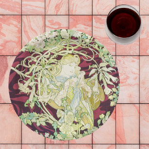Plato De Papel Femme à marguerite - Mucha daisy textile repro