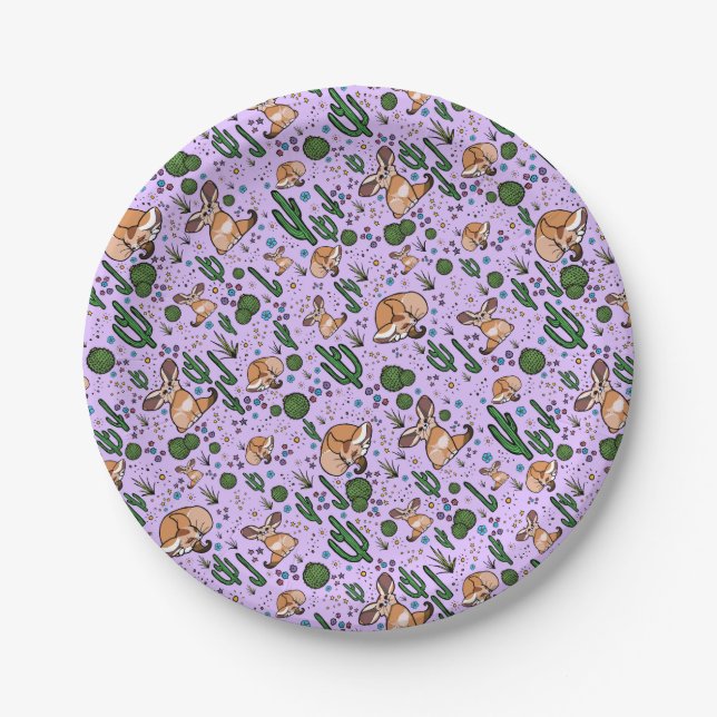 Plato De Papel Fennec Foxes en morado (Anverso)