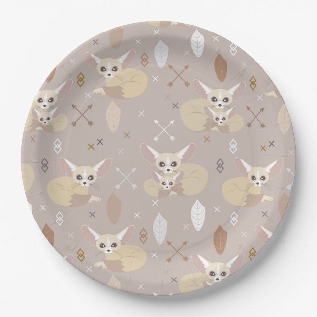 Plato De Papel Fennec Foxes flechas y plumas (Anverso)