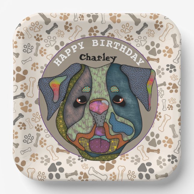 Plato De Papel Feo cumpleaños de Bulldog de perro (Anverso)