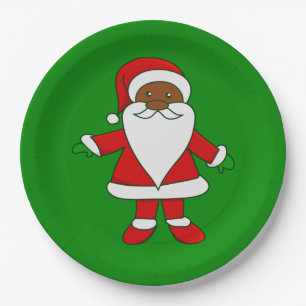 Plato De Papel feos navidades afroamericanos santa claus