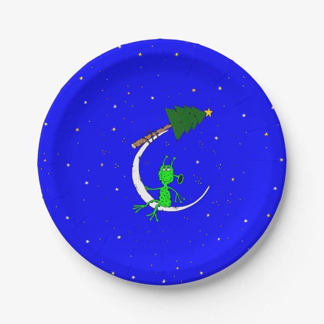 Plato De Papel feos navidades alienígenas navidad luna de árbol (Anverso)