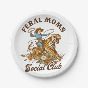 Plato De Papel Feral Mom Social Club Funny Retro Boho Cowgirl
