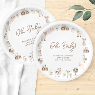 Plato De Papel Feria de Animales de Granja Mínimamente Lindos par