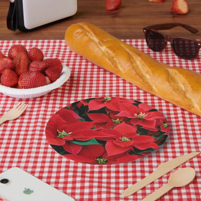 Plato De Papel Feriado de Poinsettia Roja (Picnic)