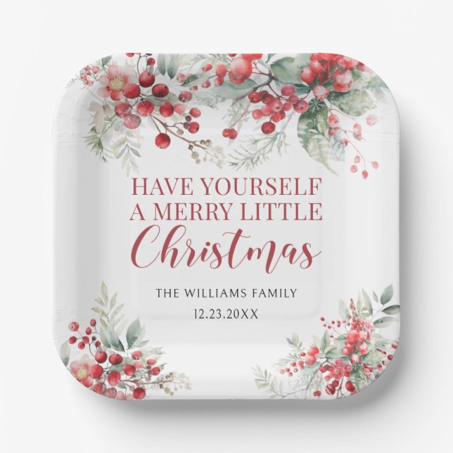 Plato De Papel Ferry Christmas berries de invierno Placas de pape (Anverso)