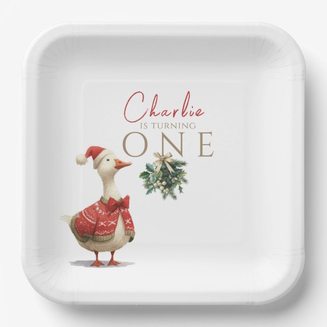 Plato De Papel Fest Winter Birthday One Silly Christmas Goose  (Anverso)
