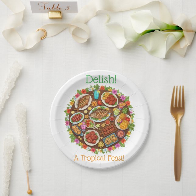 Plato De Papel Festín Tropical (Boda)