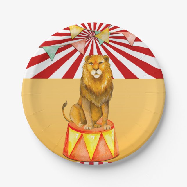 Plato De Papel Festival de Baby Shower de Circus Lion (Anverso)