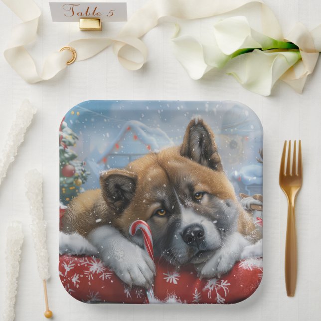 Plato De Papel Festival de Navidades de Perro Akita (Boda)