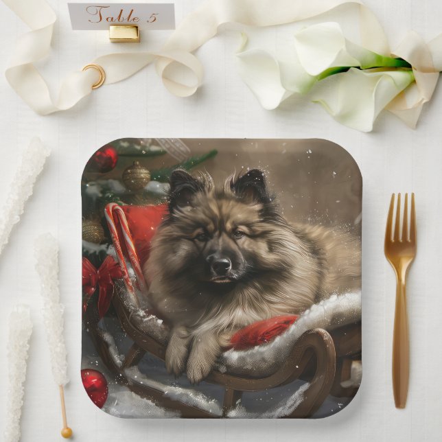 Plato De Papel Festival de Navidades de perro de keeshond (Boda)