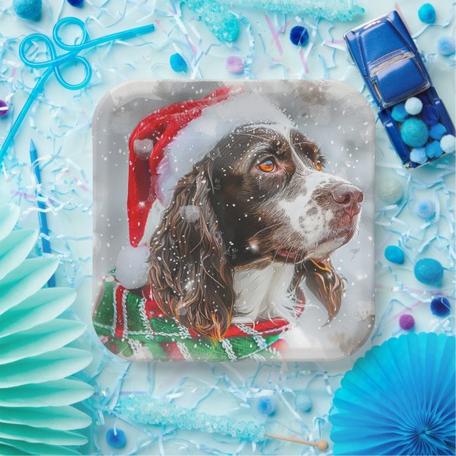 Plato De Papel Festival de Navidades de perros Springer Spaniel (Fiesta)
