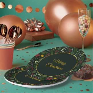 Plato De Papel Festive Botanical Merry Christmas Plate 
