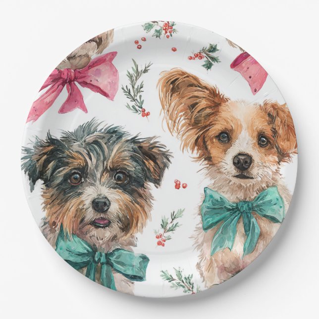 Plato De Papel Festive Christmas Dogs Paper Plates (Anverso)