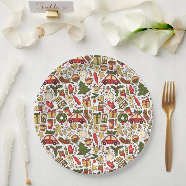 Plato De Papel Festive Christmas Doodle Paper Plate (Boda)