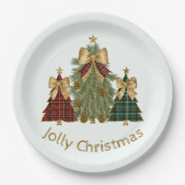 Plato De Papel Festive Christmas Trees & Custom Name Paper Plates