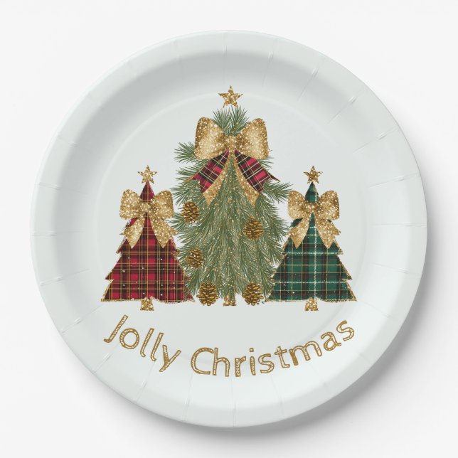 Plato De Papel Festive Christmas Trees & Custom Name Paper Plates (Anverso)