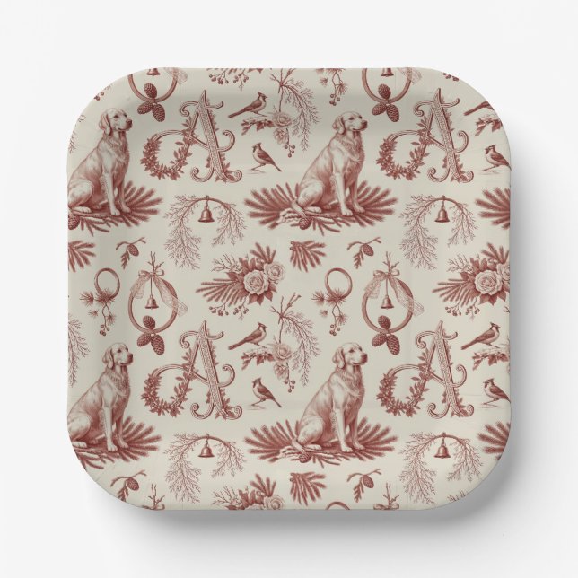 Plato De Papel Festive Dog Lover Letter A Christmas Plates (Anverso)