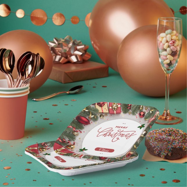Plato De Papel Festive Holiday Celebration Party Design (Multi)