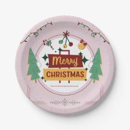 Plato De Papel Festive Merry Christmas Paper Plate for Holiday