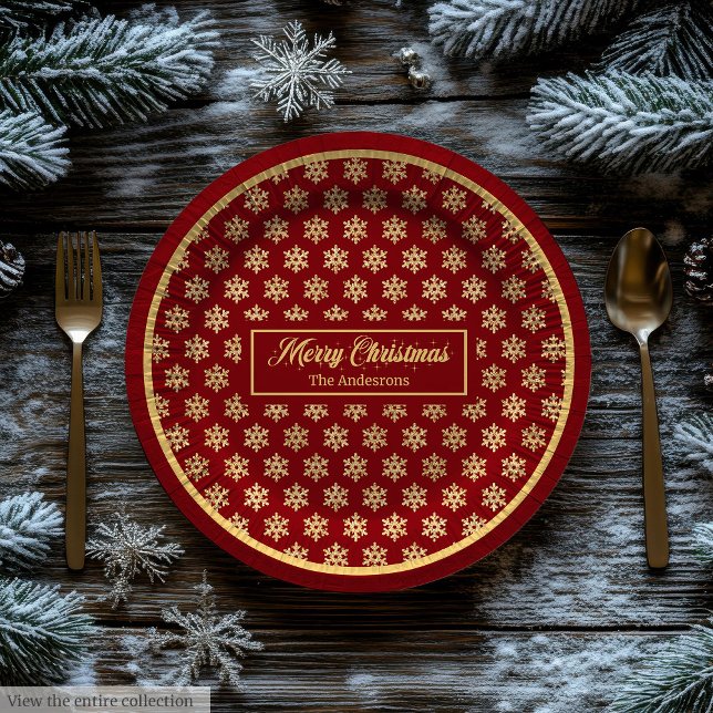 Plato De Papel Festive Paper Plates Red Gold Christmas Snowflakes (Festive Paper Plates Red Gold Christmas Snowflakes)