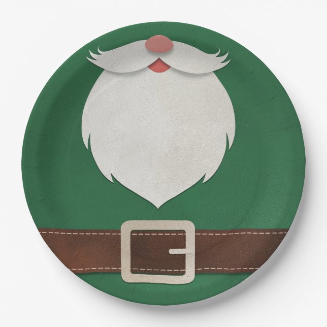 Plato De Papel Festive Santa Beard & Belt Holiday Paper Plates (Anverso)