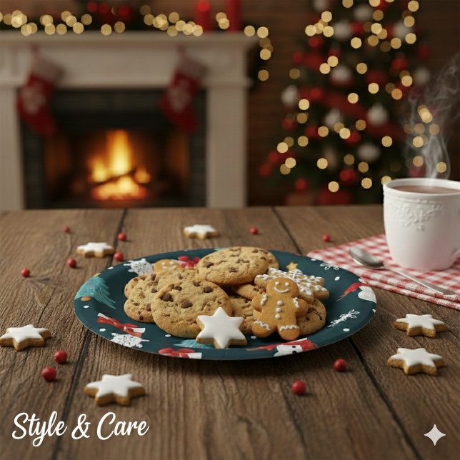 Plato De Papel Festive Snowmen Christmas Trees Holiday Gift Round (Festive Snowmen Christmas Trees Holiday Gift Round Paper Plates)