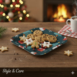 Plato De Papel Festive Snowmen Christmas Trees Holiday Gift Sqr