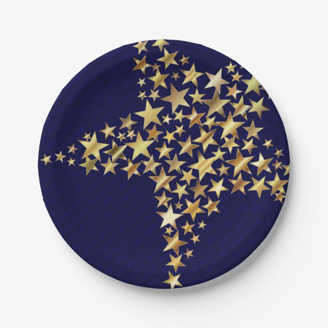 Plato De Papel FESTIVE STARS Holiday Blessings Fiesta AZUL (Anverso)