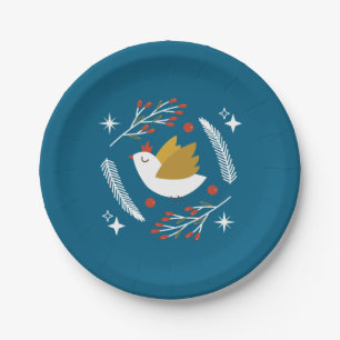 Plato De Papel Festividad Blue & Gold Peace Dove Holiday