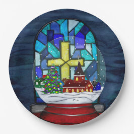 Plato De Papel Festividad católica de Snowglobe