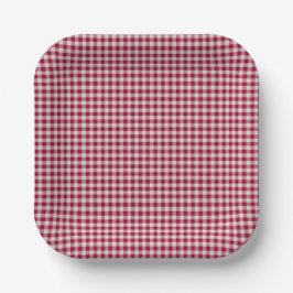 Plato De Papel Festividad Cranberry Red Gingham Plaid Rustic Holi