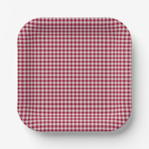 Plato De Papel Festividad Cranberry Red Gingham Plaid Rustic Holi