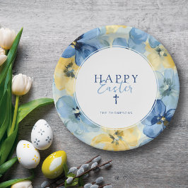 Plato De Papel Festividad de Brunch de Pascua Cruz Cristiana Azul