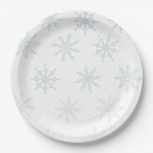 Plato De Papel Festividad de copo de nieve azul claro